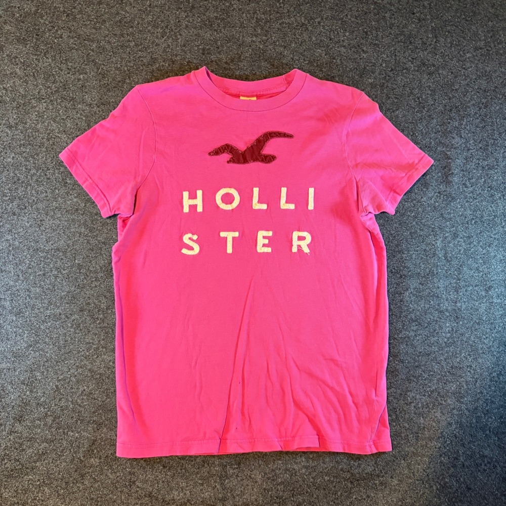 Hollister Womens Pink Embroidered Logo Seagull Graphic T-Shirt Size M